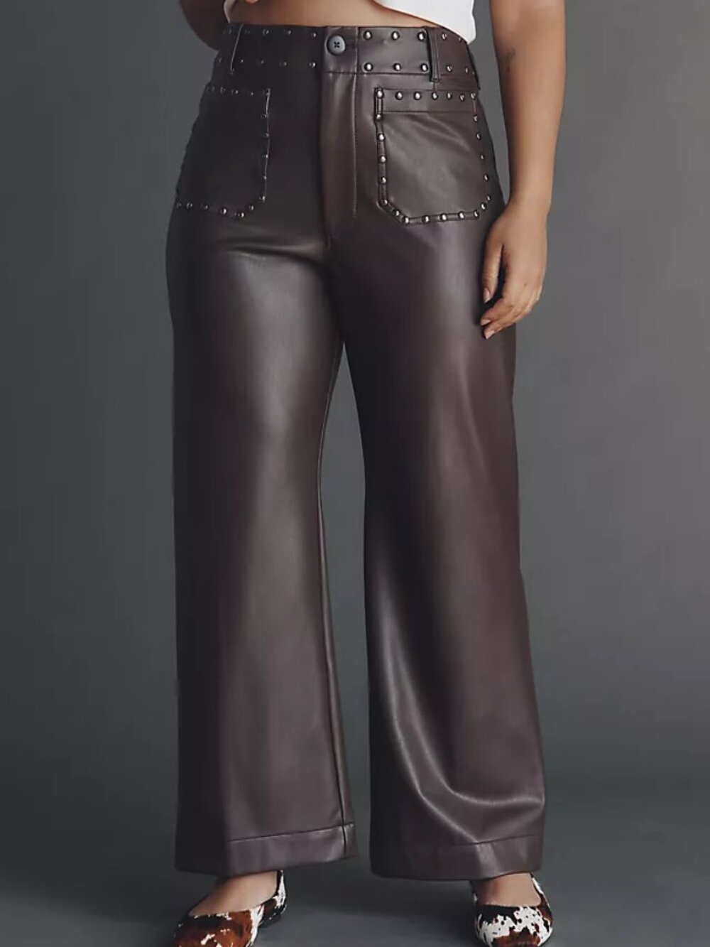 Anthropologie Maeve Colette Full-Length Faux Leather Studded Pants Size 32 NWT